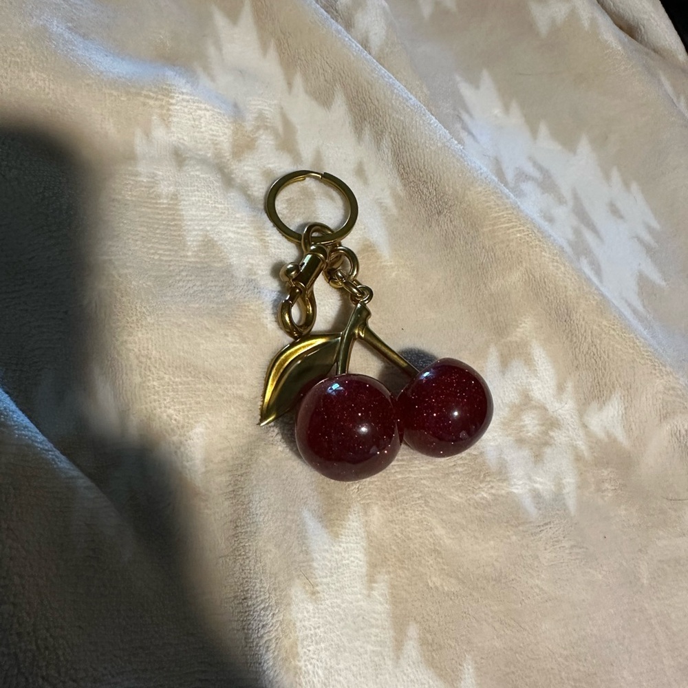 Gold and Red Cherry Keychain